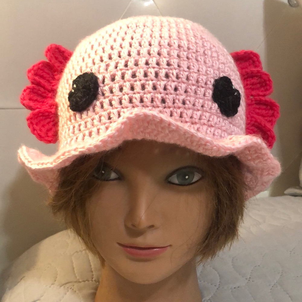 Axolotl Kawaii Bucket Hat handmade crochet 🧶